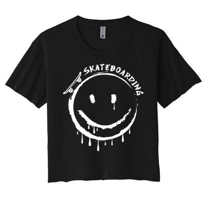 Skateboarding Graffiti Smile Face Women's Crop Top Tee