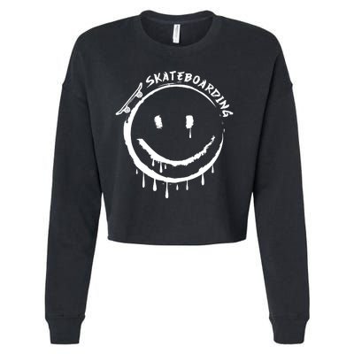 Skateboarding Graffiti Smile Face Cropped Pullover Crew