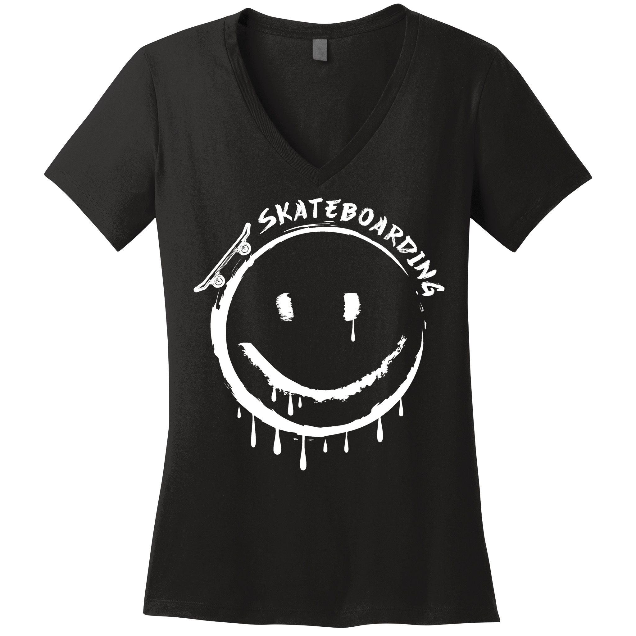 Skateboarding Graffiti Smile Face Women's V-Neck T-Shirt