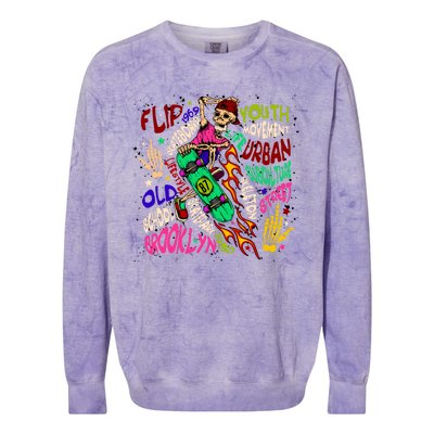 Skateboarding Skeleton Dude Colorblast Crewneck Sweatshirt