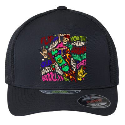 Skateboarding Skeleton Dude Flexfit Unipanel Trucker Cap