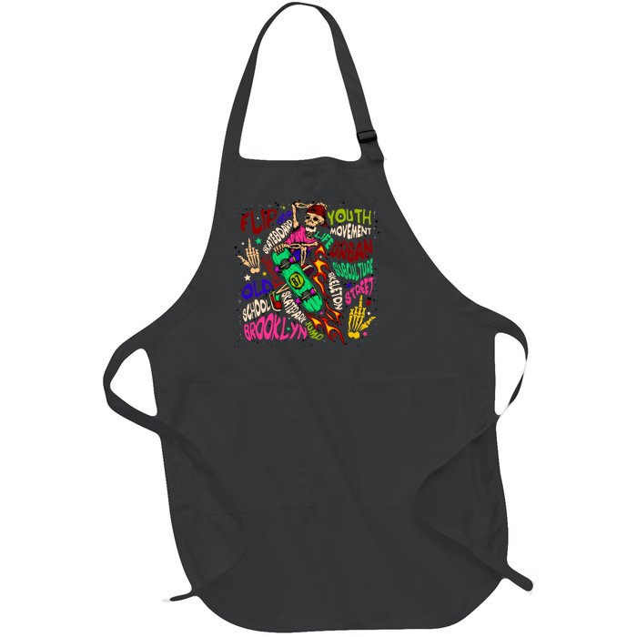 Skateboarding Skeleton Dude Full-Length Apron With Pockets