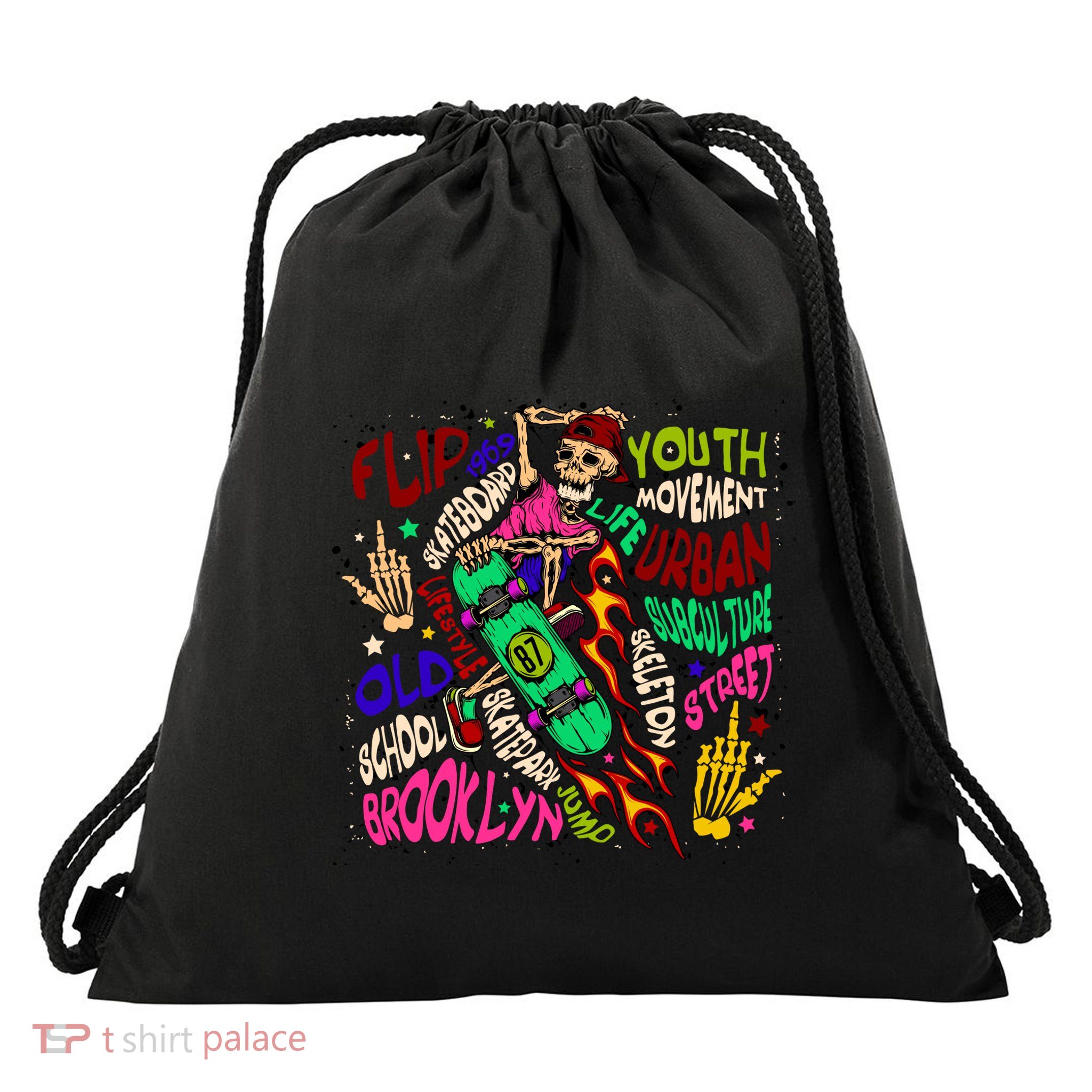 Skateboarding Skeleton Dude Drawstring Bag