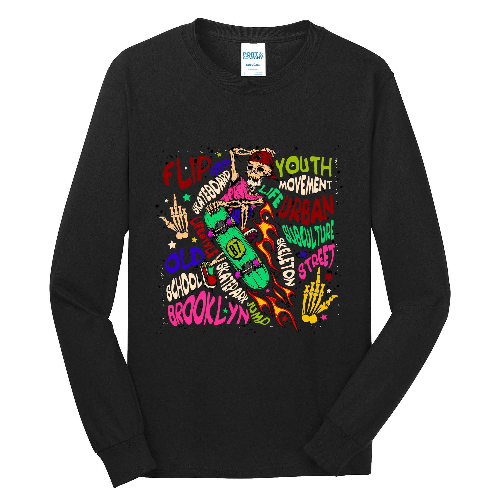 Skateboarding Skeleton Dude Tall Long Sleeve T-Shirt