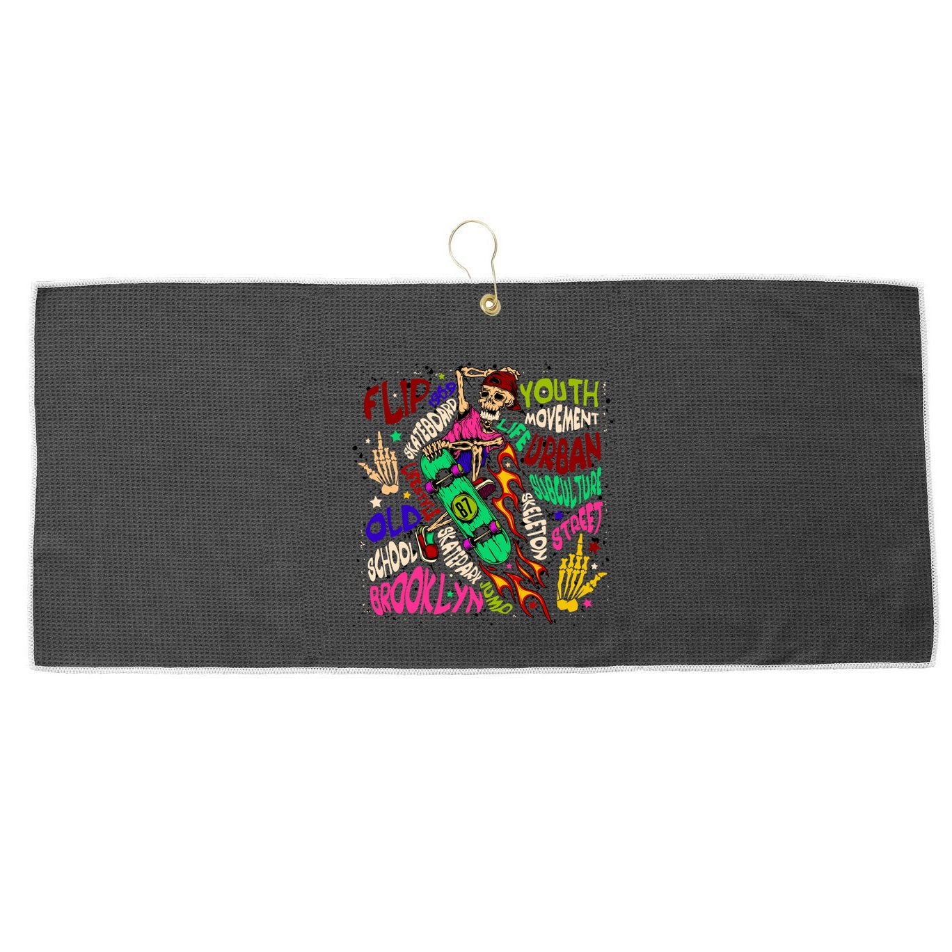 Skateboarding Skeleton Dude Large Microfiber Waffle Golf Towel