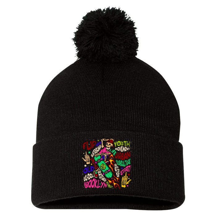 Skateboarding Skeleton Dude Pom Pom 12in Knit Beanie