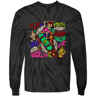 Skateboarding Skeleton Dude Tie-Dye Long Sleeve Shirt