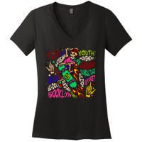 Skateboarding Skeleton Dude Women's V-Neck T-Shirt