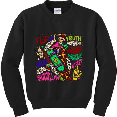 Skateboarding Skeleton Dude Kids Sweatshirt