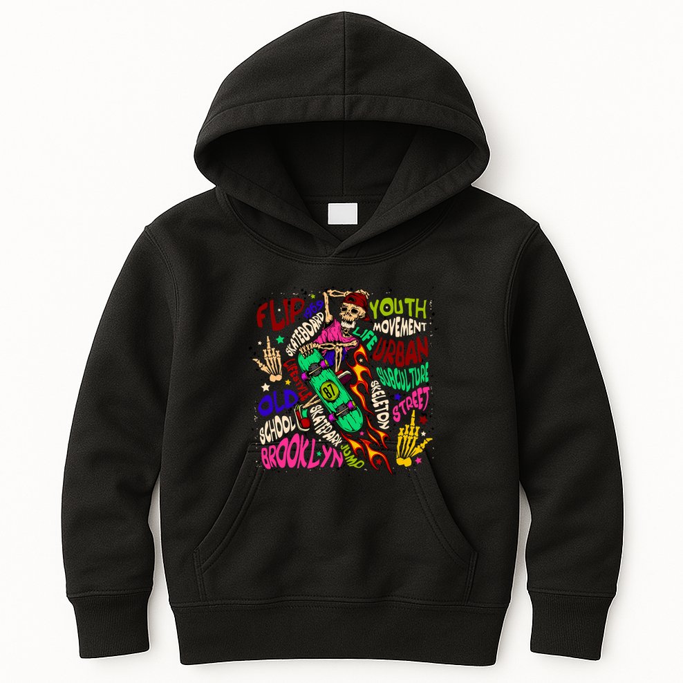 Skateboarding Skeleton Dude Kids Hoodie