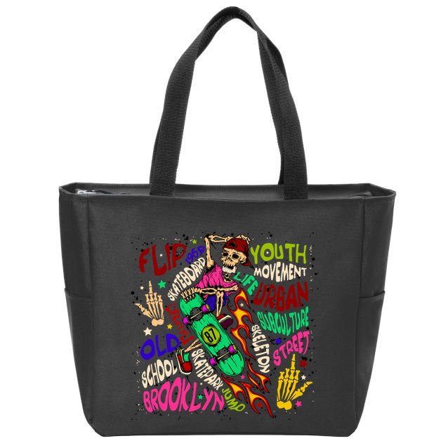 Skateboarding Skeleton Dude Zip Tote Bag