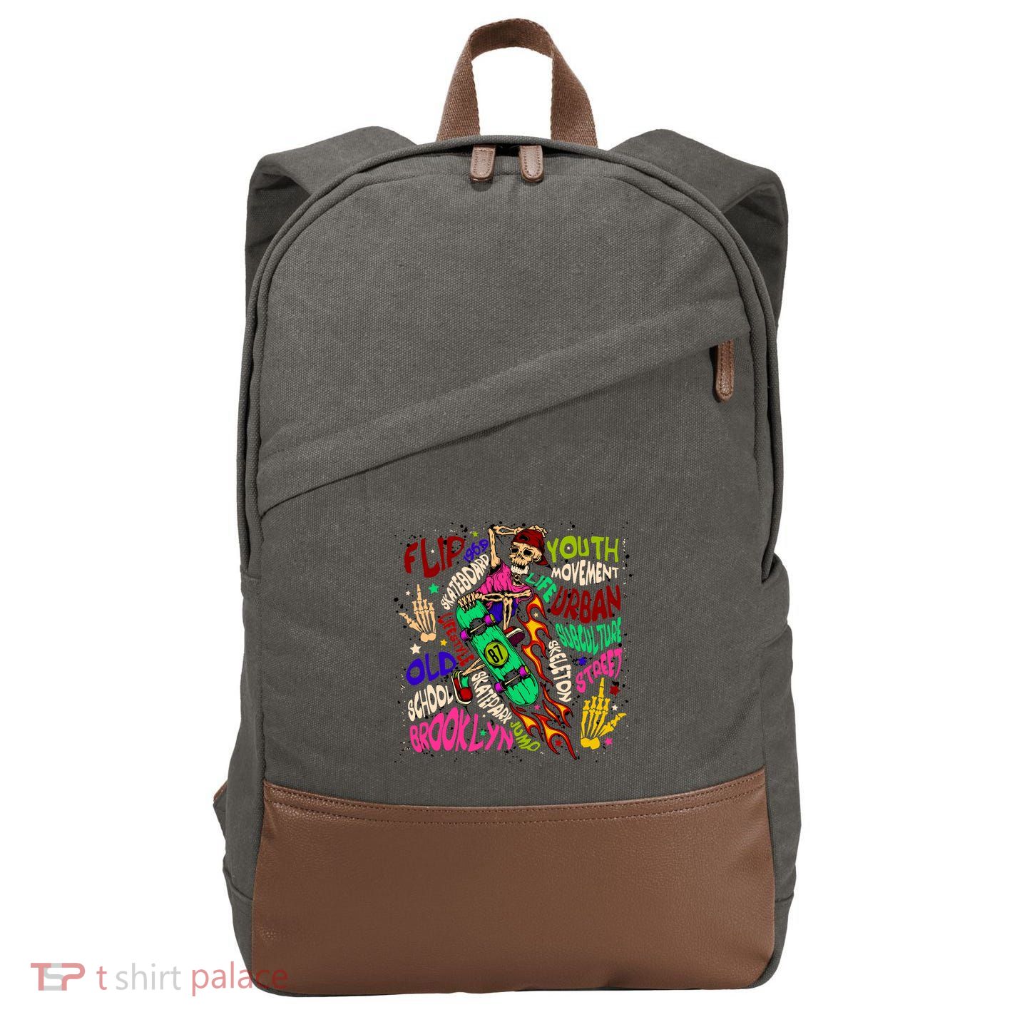 Skateboarding Skeleton Dude Cotton Canvas Backpack
