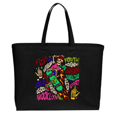 Skateboarding Skeleton Dude Cotton Canvas Jumbo Tote