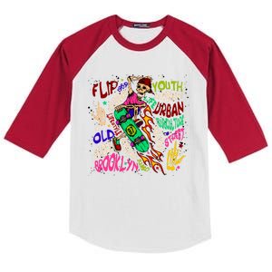 Skateboarding Skeleton Dude Kids Colorblock Raglan Jersey