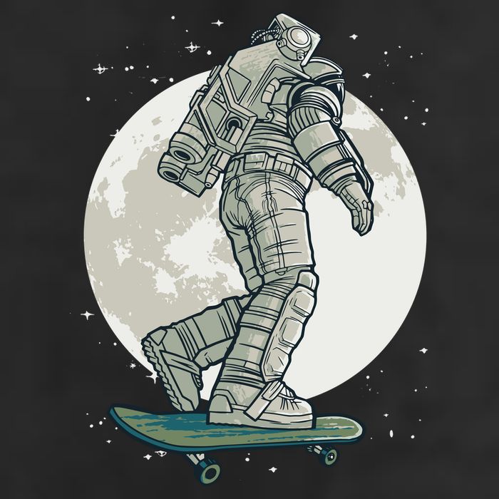 Skater Astronaut Moon 7 Panel Mesh Trucker Snapback Hat