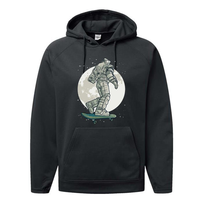 Skater Astronaut Moon Performance Fleece Hoodie