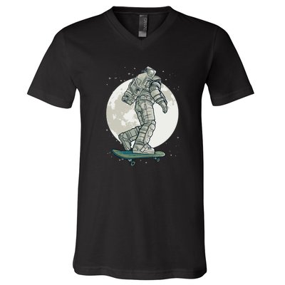 Skater Astronaut Moon V-Neck T-Shirt