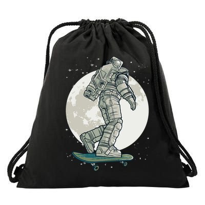 Skater Astronaut Moon Drawstring Bag