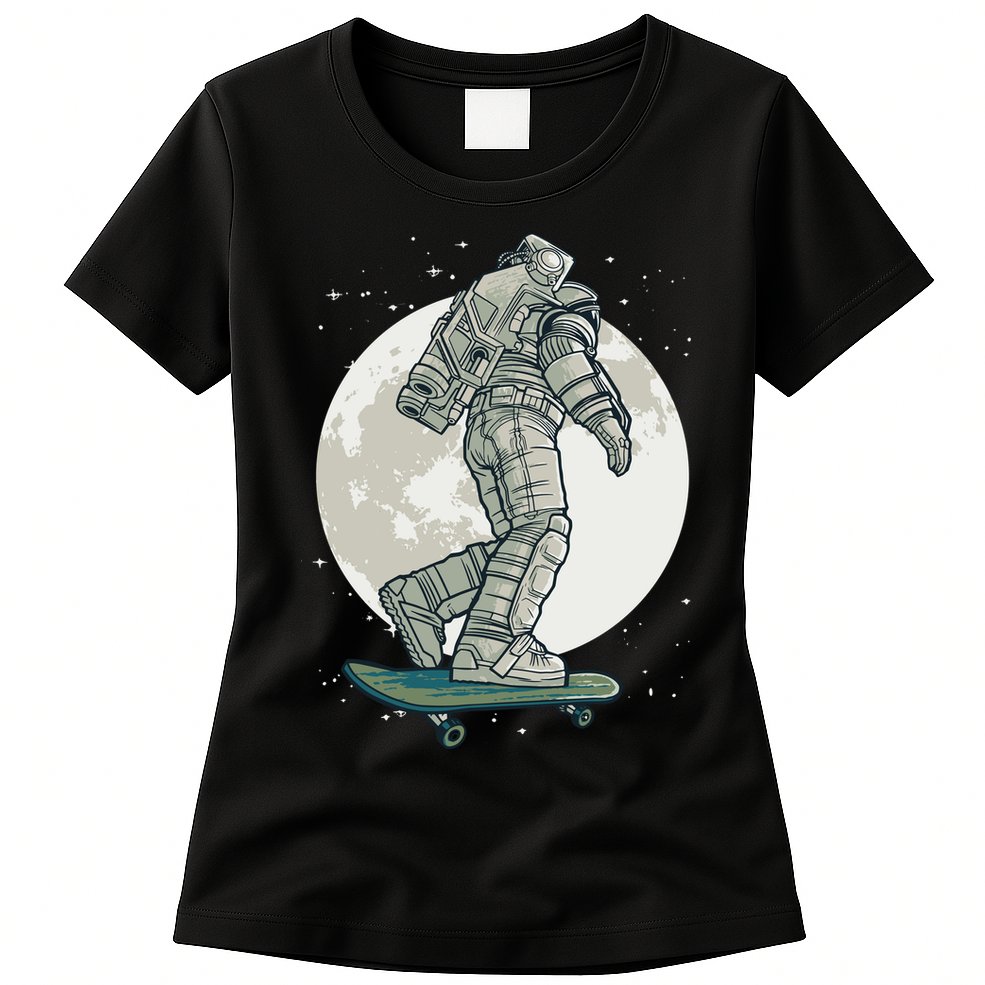 Skater Astronaut Moon Womens T-Shirt