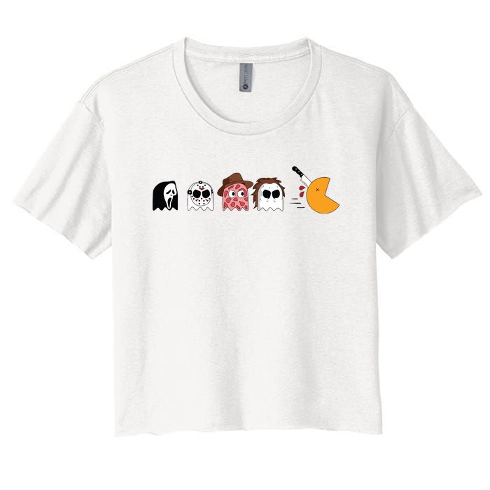 Serial Killer Boo Halloween Serial Killer Ghost Women's Crop Top Tee