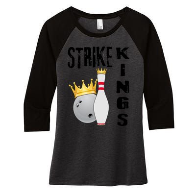 Strike Kings Bowling Logo Women's Tri-Blend 3/4-Sleeve Raglan Shirt