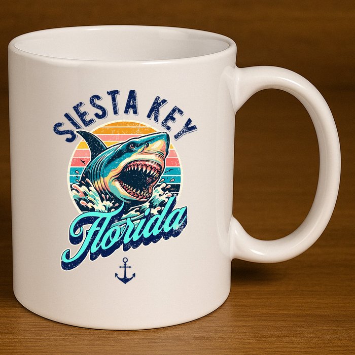 Siesta Key Beach Florida Usa Shark 11oz C Handle Ceramic Mug