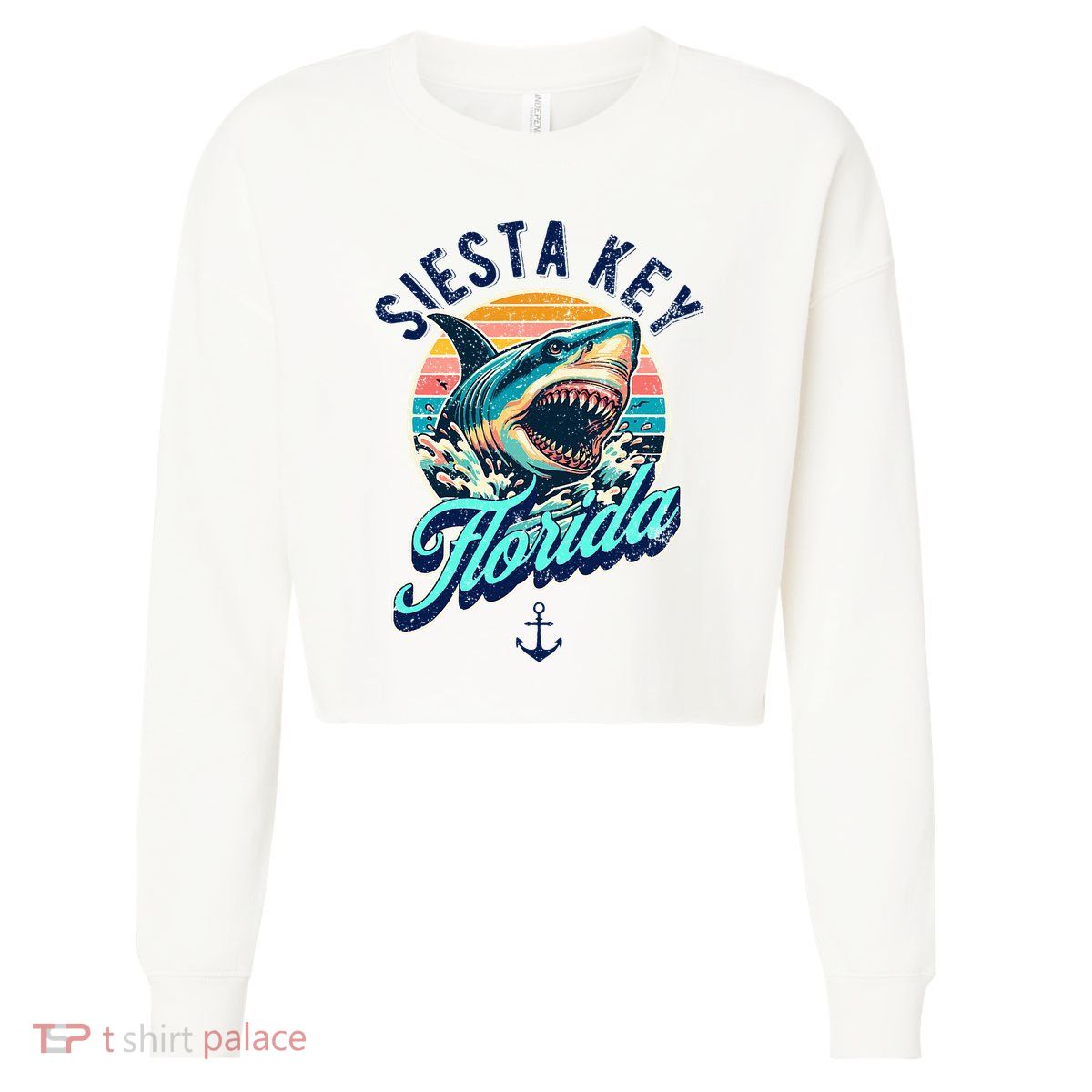 Siesta Key Beach Florida Usa Shark Cropped Pullover Crew