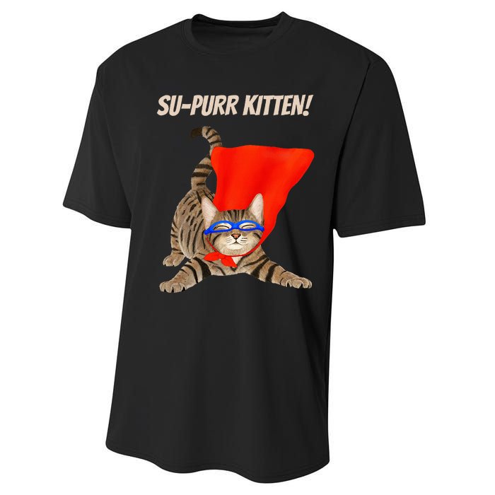 Supurr Kitten Cute Super Hero Cat Performance Sprint T-Shirt