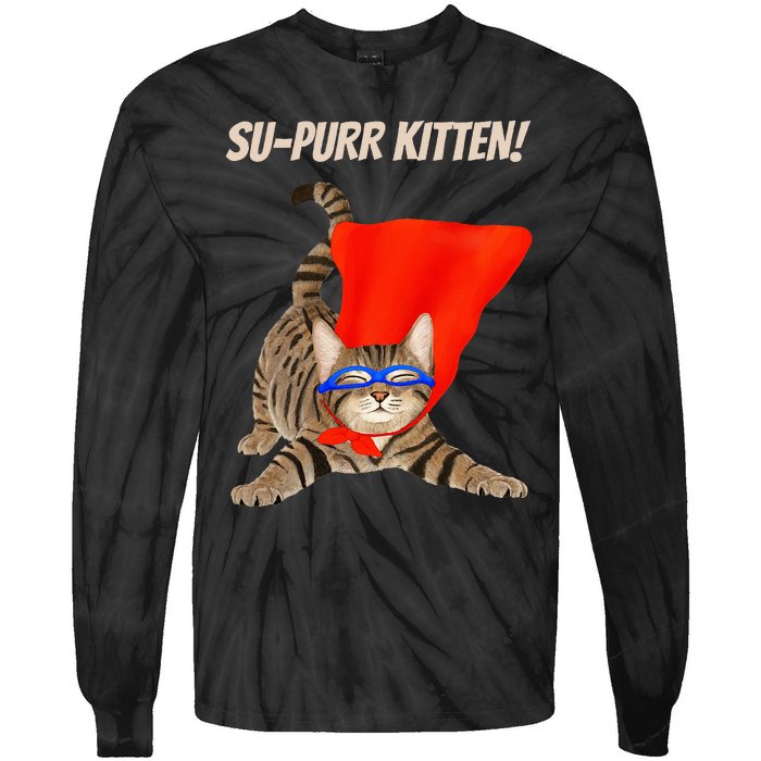 Supurr Kitten Cute Super Hero Cat Tie-Dye Long Sleeve Shirt