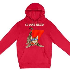 Supurr Kitten Cute Super Hero Cat Premium Pullover Hoodie