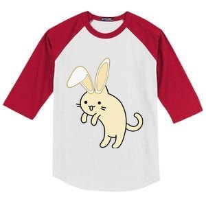 Sneaky Kitty Cartoon Easter Bunny Kids Colorblock Raglan Jersey