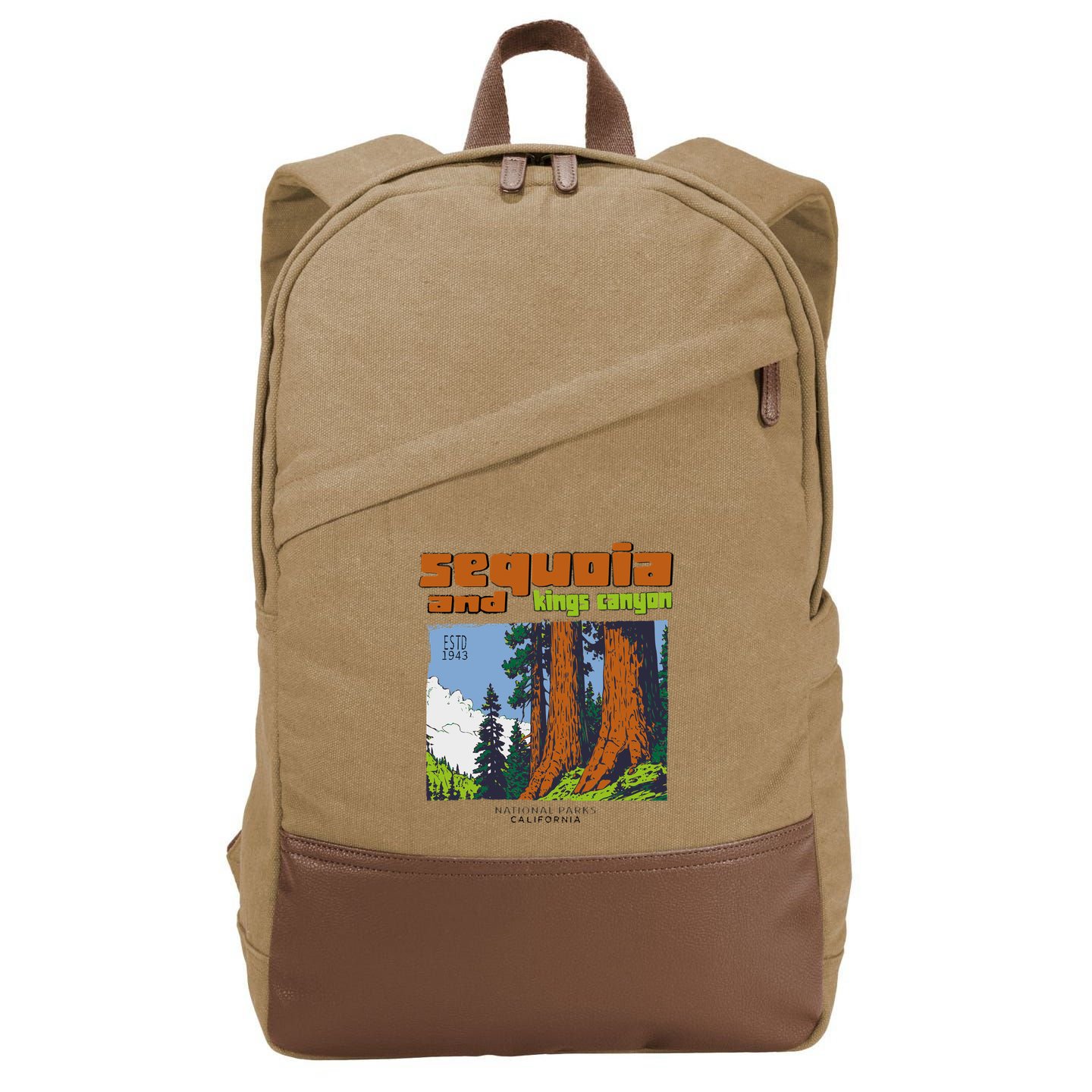 Sequoia Kings Canyon National Parks Vintage Cotton Canvas Backpack