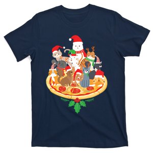 Santa Kitten Cat Pizza Santa Hat Christmas T-Shirt