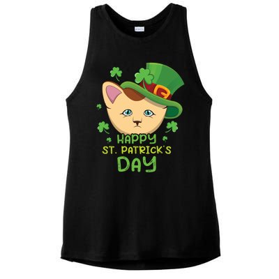 Shamrock Kawaii Cat Cute Cat Happy Saint Patrick Day Cute Gift Ladies PosiCharge Tri-Blend Wicking Tank