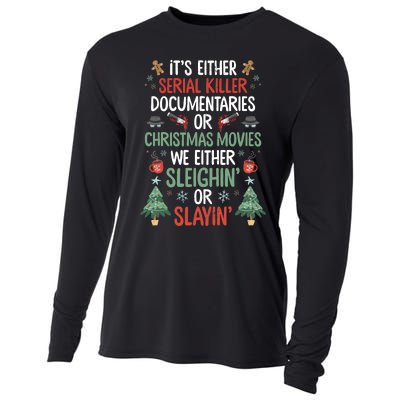 Serial Killer Documentaries Or Christmas Movies Funny Xmas Cooling Performance Long Sleeve Crew