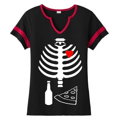 Skeleton Pizza Beer Rib cage Ladies Halftime Notch Neck Tee