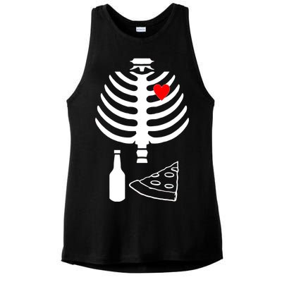 Skeleton Pizza Beer Rib cage Ladies PosiCharge Tri-Blend Wicking Tank