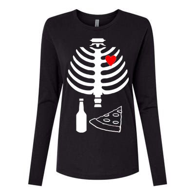 Skeleton Pizza Beer Rib cage Womens Cotton Relaxed Long Sleeve T-Shirt