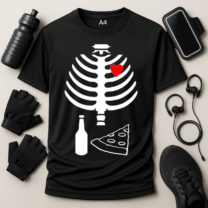 Skeleton Pizza Beer Rib cage Cooling Performance Crew T-Shirt