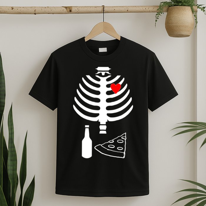 Skeleton Pizza Beer Rib cage T-Shirt