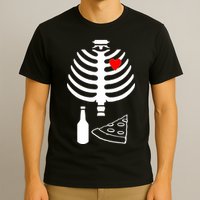 Skeleton Pizza Beer Rib cage T-Shirt
