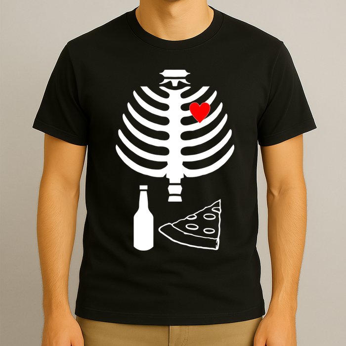 Skeleton Pizza Beer Rib cage T-Shirt