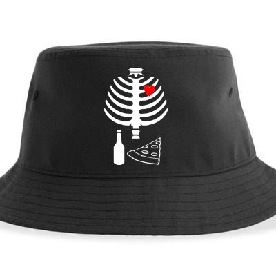 Skeleton Pizza Beer Rib cage Sustainable Bucket Hat