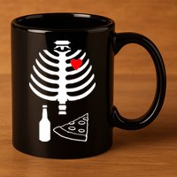 Skeleton Pizza Beer Rib cage 11oz C Handle Ceramic Mug