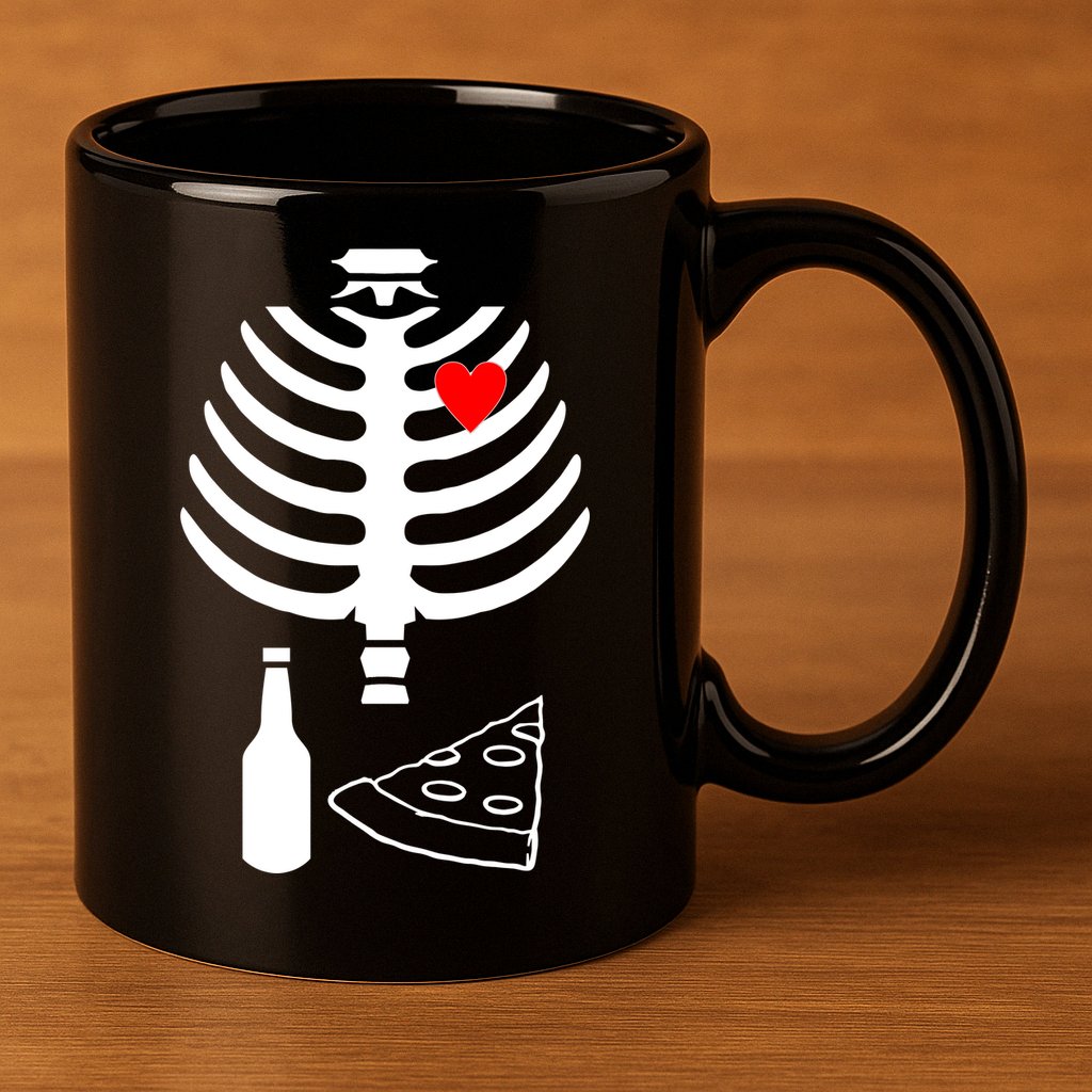 Skeleton Pizza Beer Rib cage 11oz C Handle Ceramic Mug