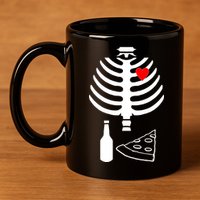 Skeleton Pizza Beer Rib cage 11oz C Handle Ceramic Mug