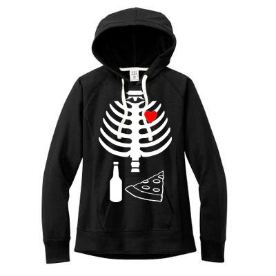 Skeleton Pizza Beer Rib cage Women's Fleece Hoodie