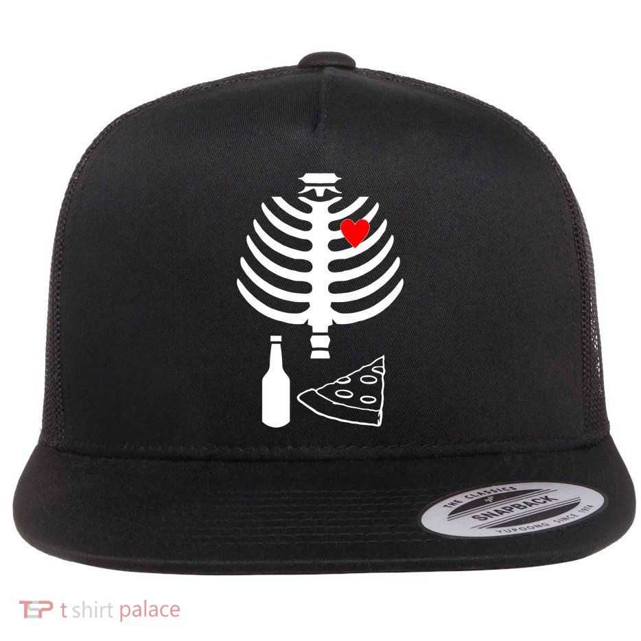 Skeleton Pizza Beer Rib cage Flatbill Hat