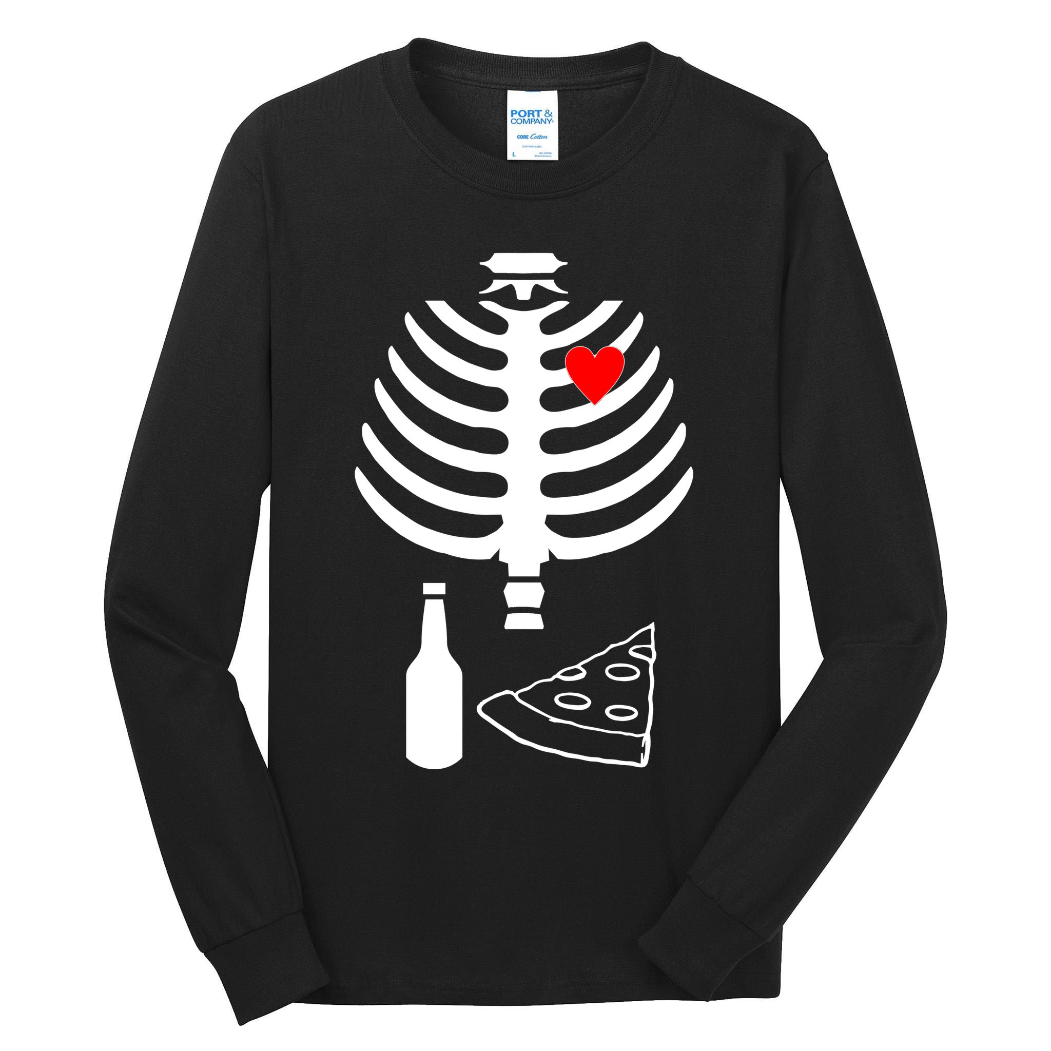 Skeleton Pizza Beer Rib cage Tall Long Sleeve T-Shirt