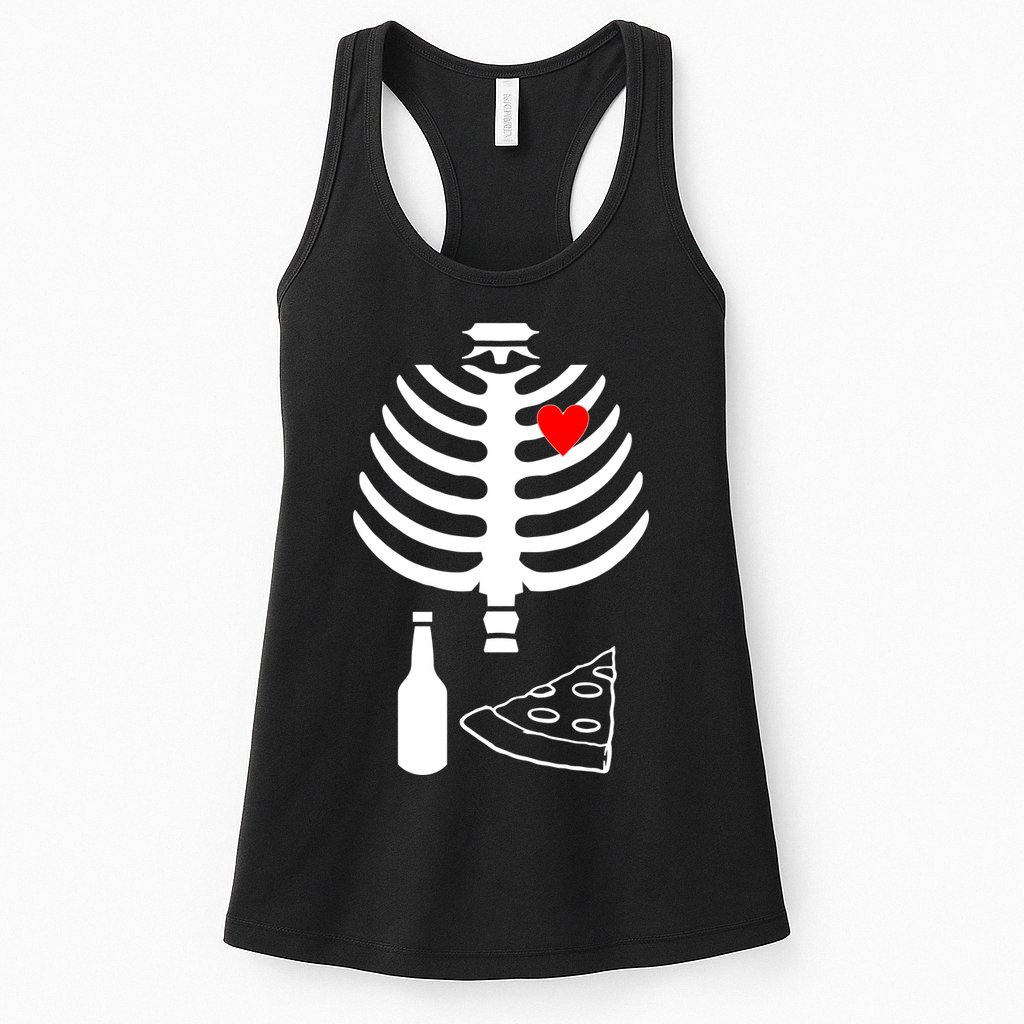 Skeleton Pizza Beer Rib cage Womens Tank Top